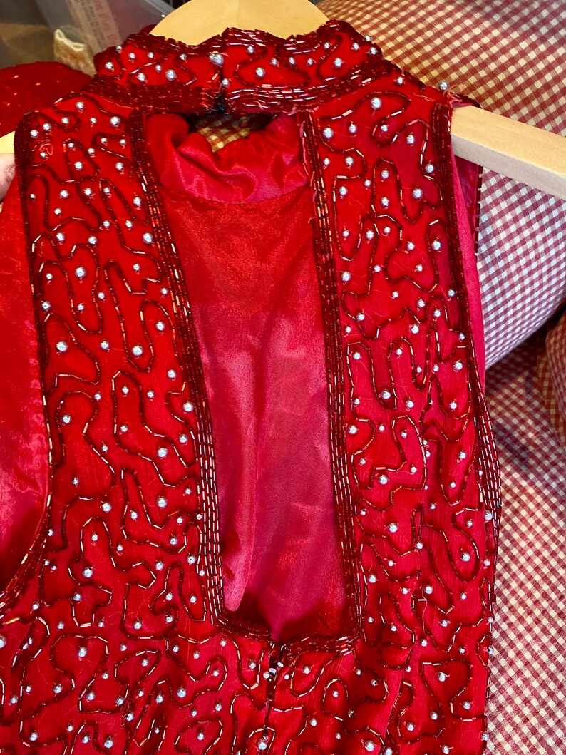 Red formal party dress beaded long Christmas Dress retro fashion