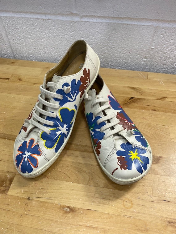 Casual Leather Shoes, Retro Flower Sneakers, Campe