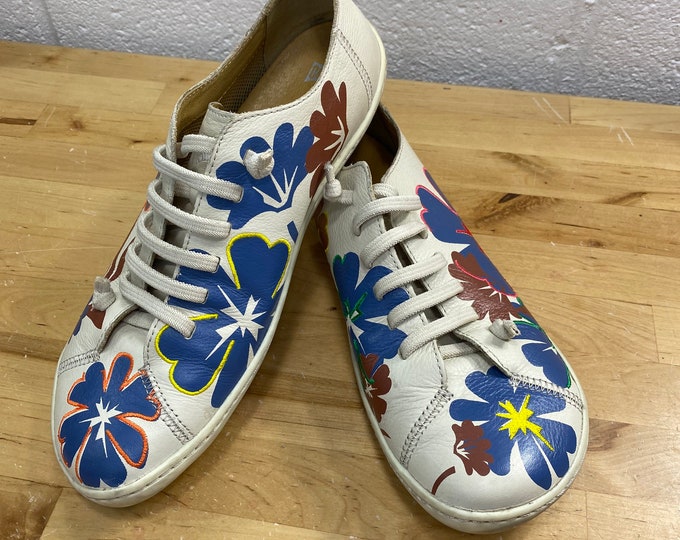 Casual Leather Shoes, Retro Flower Sneakers, Camper Women’s Floral Shoes