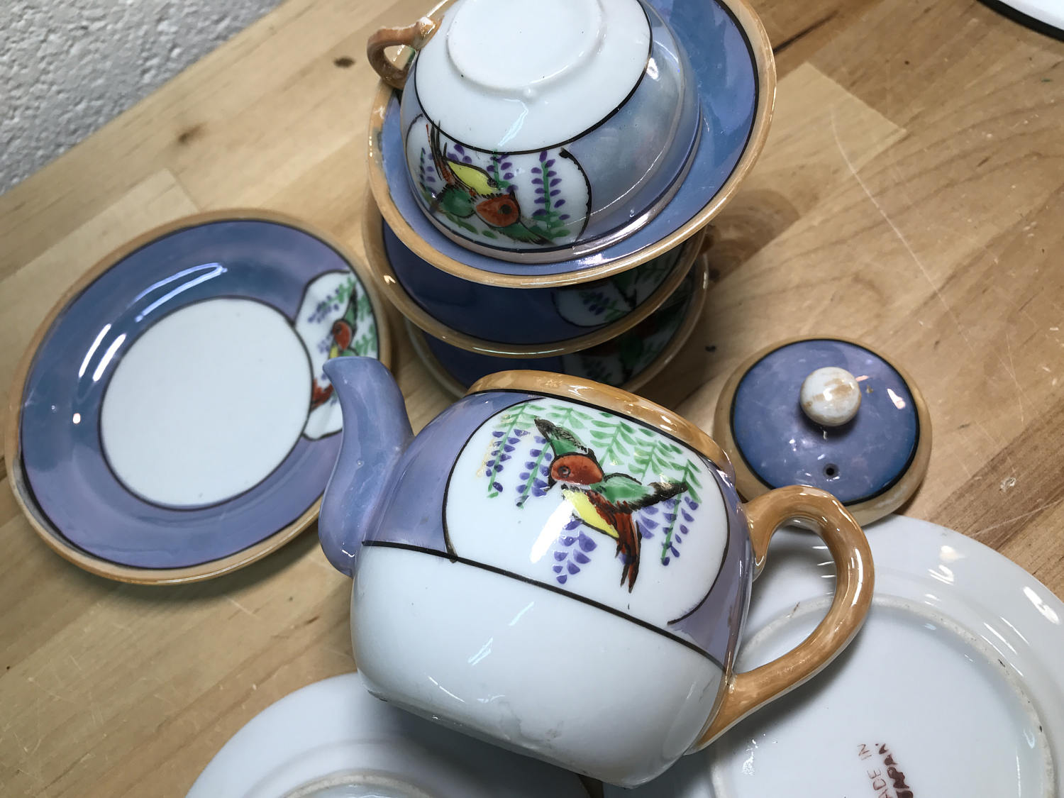 Hummingbird Tea Set Teapot tea cups and saucers vintage tea set