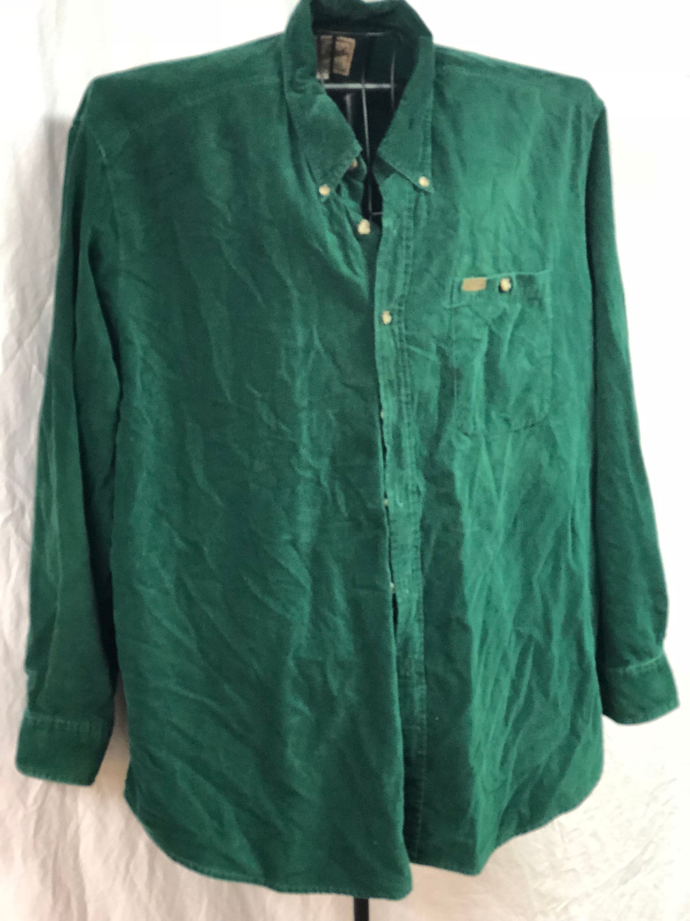 Green Woolrich corduroy button down vintage men's shirt - green shirt ...