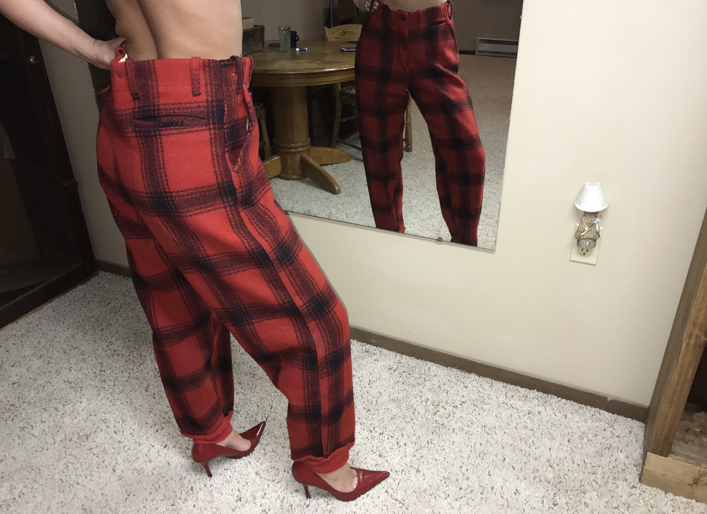 Vintage Red & Black Plaid Pajama Pants M Retro Camping Hunting