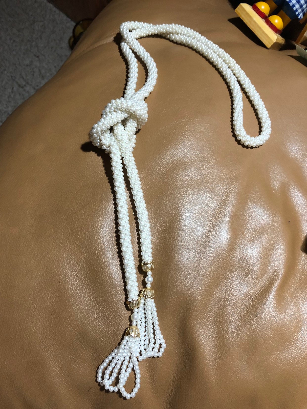 Faux Pearl Tassel Vintage Necklace - Flapper Costume Jewelry - Long ...