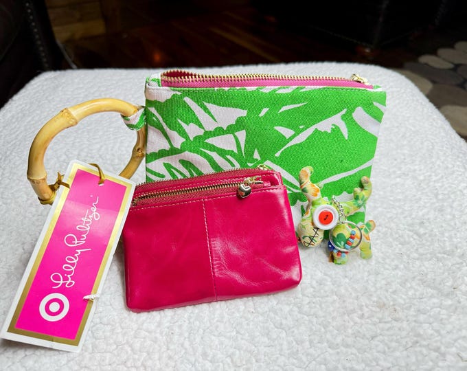 Summer Clutch Green and Pink, Lilly Pulitzer Bag, Wallet Keychain, Tropical Colors