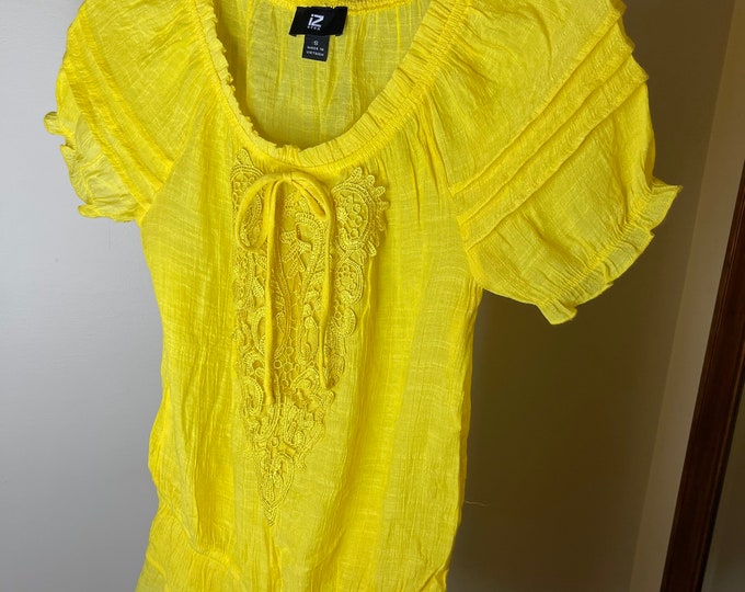 Yellow Boho Shirt, Summer Bohemian  Top, Women’s Small