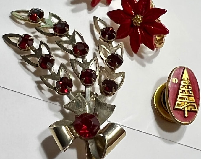 Red Christmas Jewelry, Poinsettia Earrings, Holiday Brooches