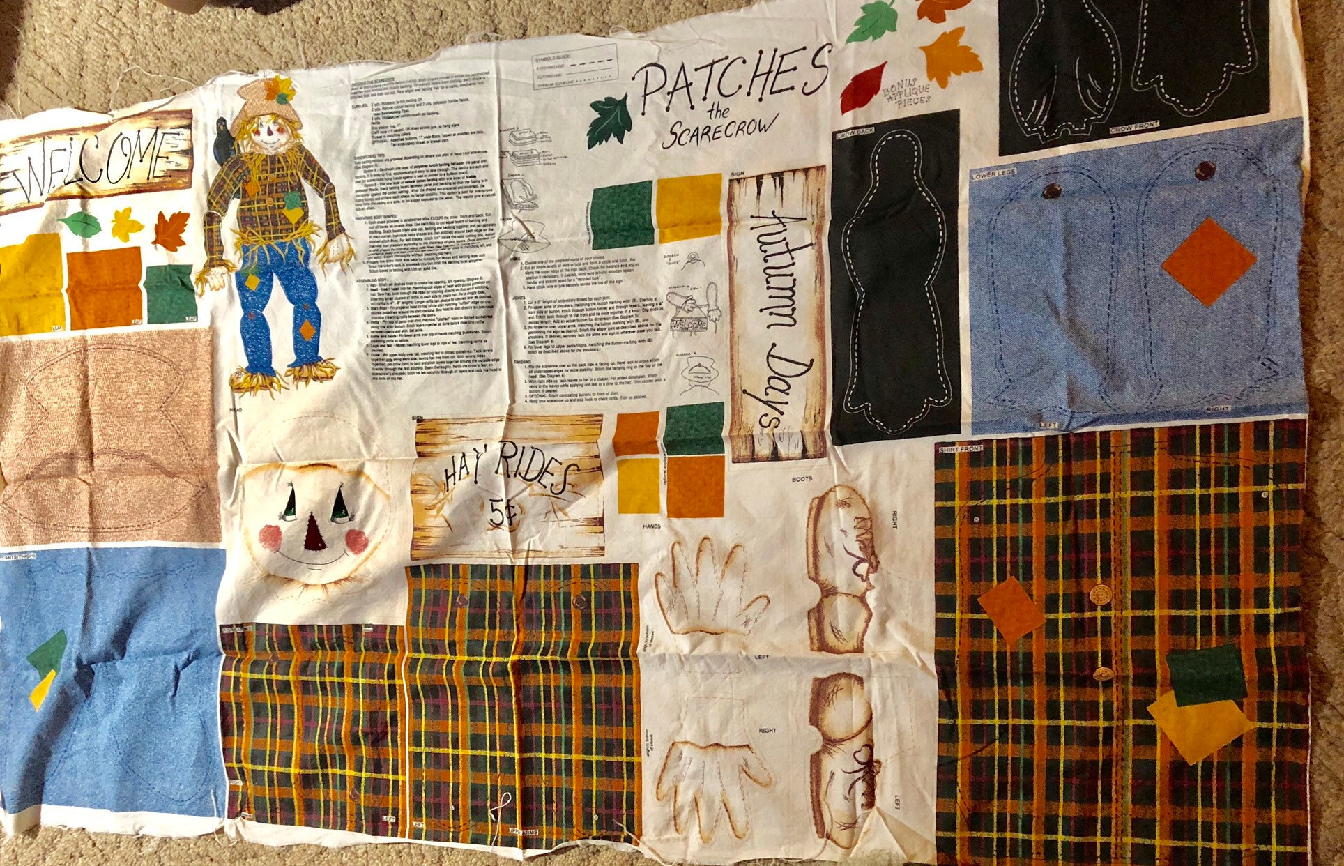 Autumn Sewing Panel Projects, Thanksgiving Holiday Craft, Scarecrow and