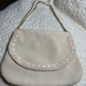 White Beaded Handbag, Vintage Formal Attire Purse, Summer Bag