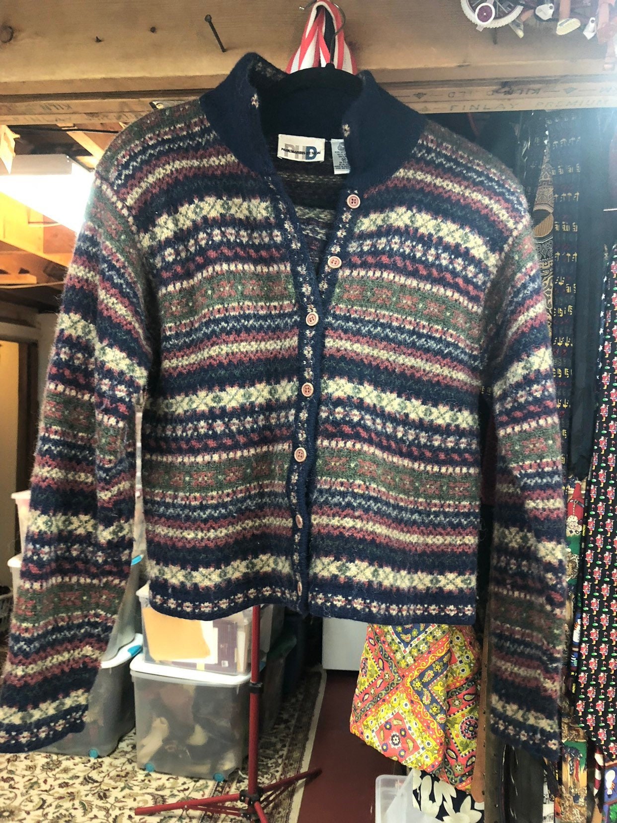 Wool Shetland Cardigan Sweater with snowflake pattern