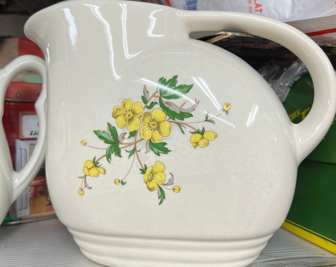 Yellow Flowers Retro Kitchen Pitcher, Vintage Knowles Utility Ware Ironstone  Pitcher