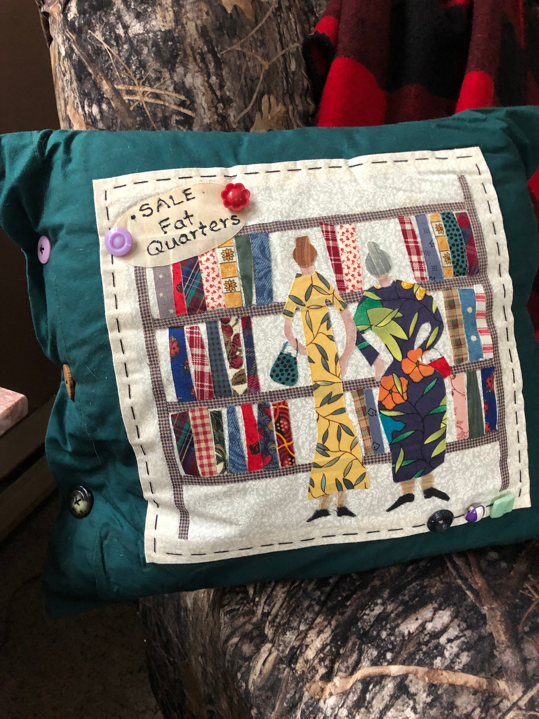 Quilter's Pillow, Fat Quarters Cushion, Handmade Sewing Decorative Pillow