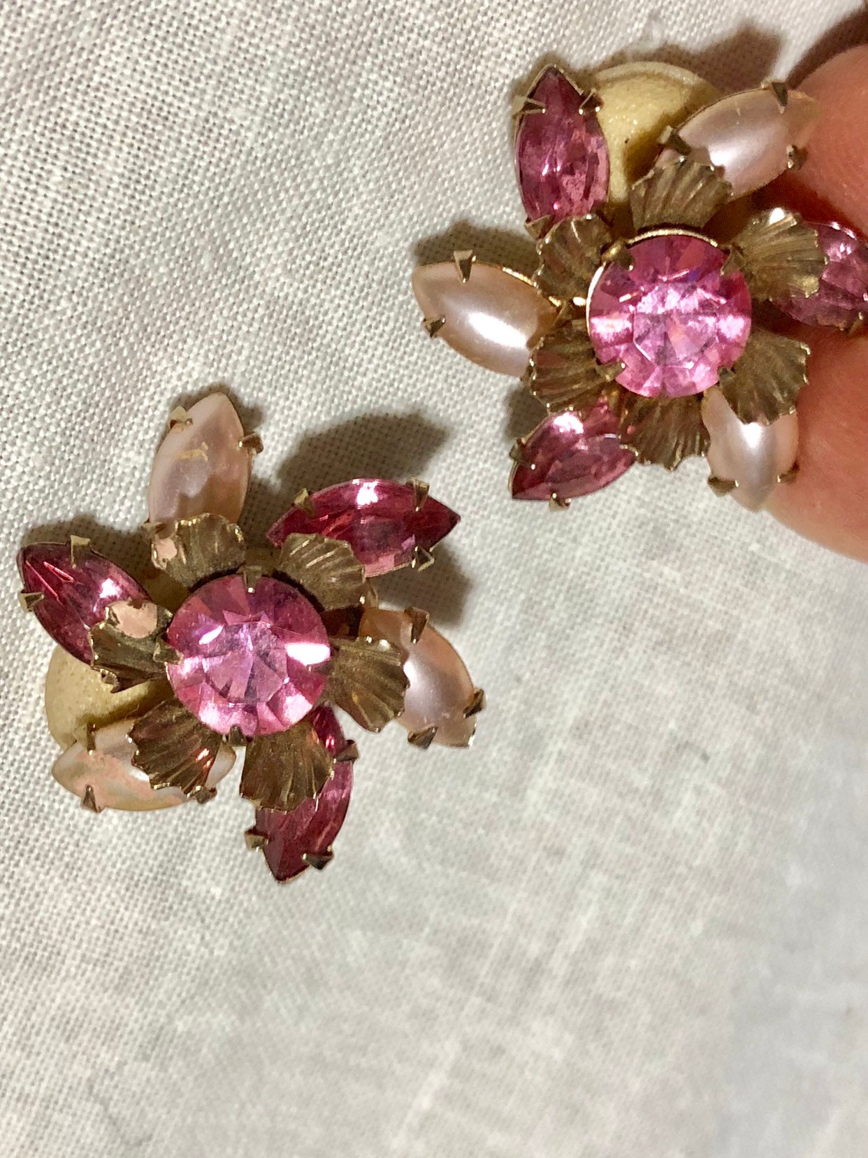 Beau Jewel Vintage Earrings - Pink Rhinestone Clip On Earrings - Retro ...