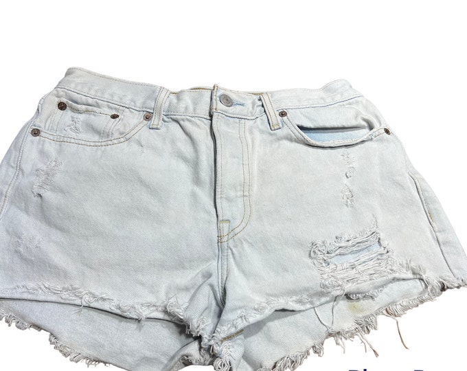 Cut Off Jean Shorts, Levi’s Light Blue Soft Distressed Denim Shorts