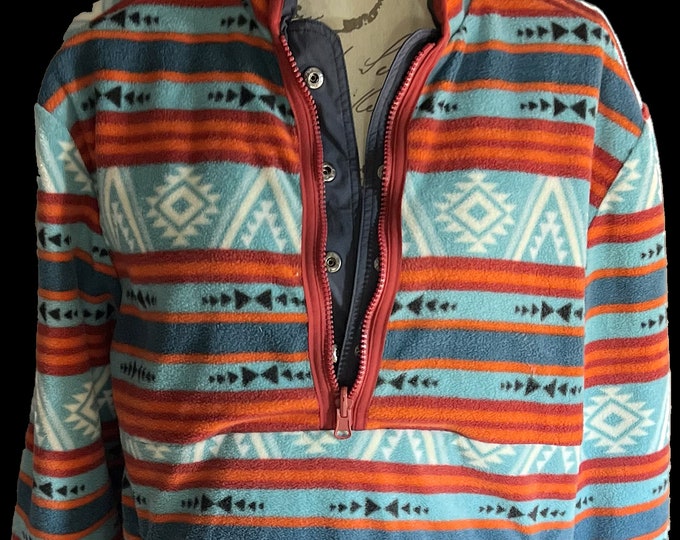 Reversible Pullover Jacket, Southwestern Pattern Fleece Windbreaker