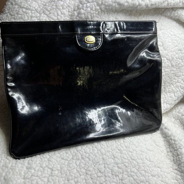 Black Patent Leather Clutch Handbag, Vintage Formal Fashion Purse