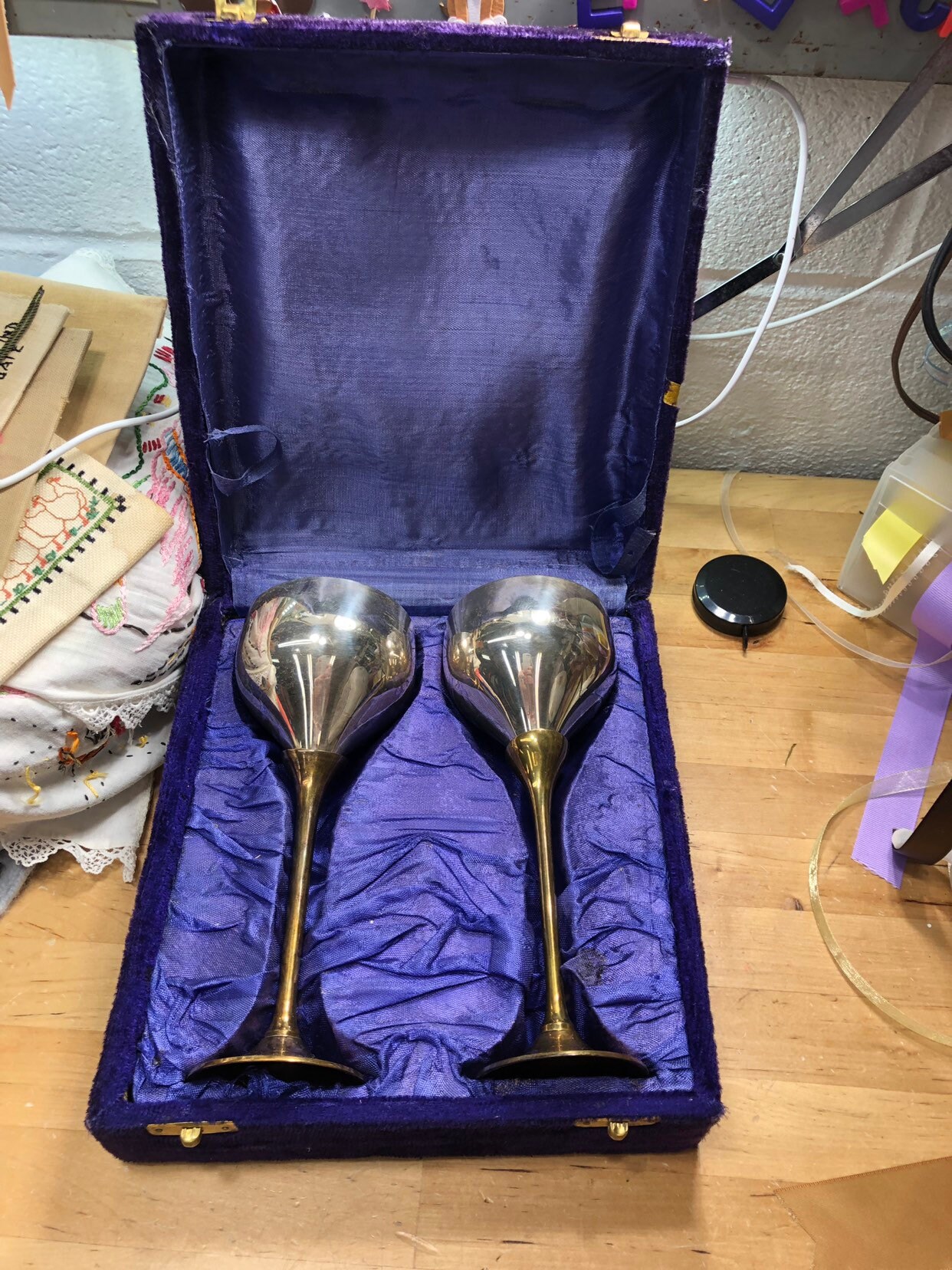 Silver and Brass Wine Glasses, Vintage Barware Goblets, Metal Wine Cups