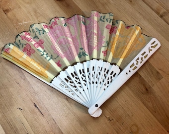 Hand Fan Fabric and Lace, Southern Lady Vintage Fan
