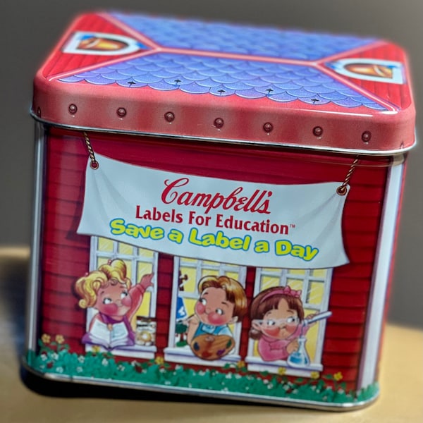 Campbell’s Soup Tin, Vintage Save a Label Container, Children’s Kitchen