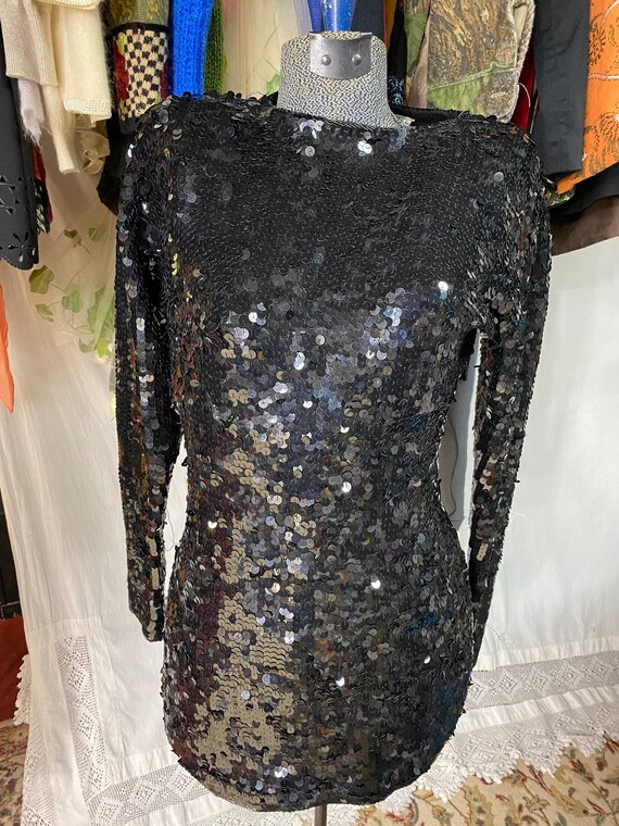 Black sequins costume party dress, retro sparkle … - image 1