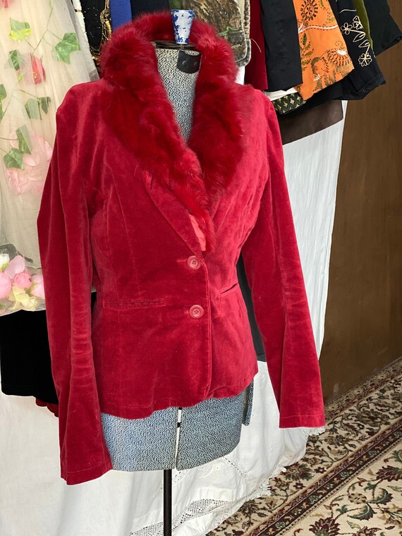 Red Velvet Jacket With Fur Collar Wilsons Leather Coat | Etsy