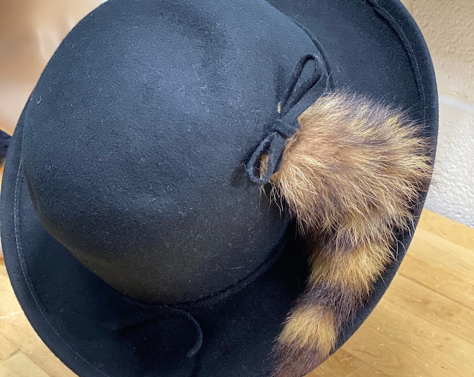 Black Wool Women’s Hat, Raccoon Tail Cloche Hat, Fun Concert Bowler Hat - Bollman Hat made in USA