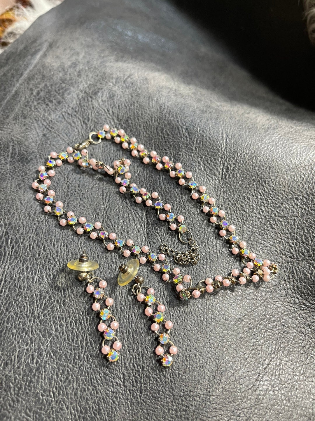 Pink Costume Jewelry Set, Rhinestone Necklace and Dangle Earrings Etsy