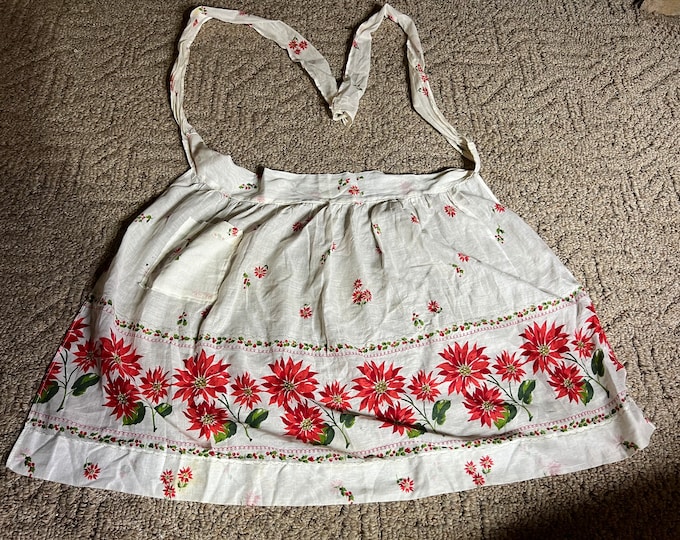 Poinsettias Christmas Apron, Holiday Hostess Mid Century