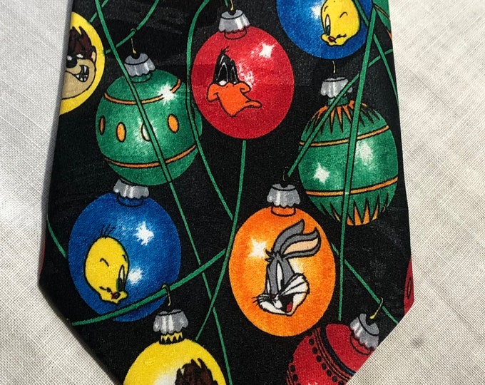 Holiday Looney Tunes Necktie, Christmas Party Tie, Cartoon Characters Necktie