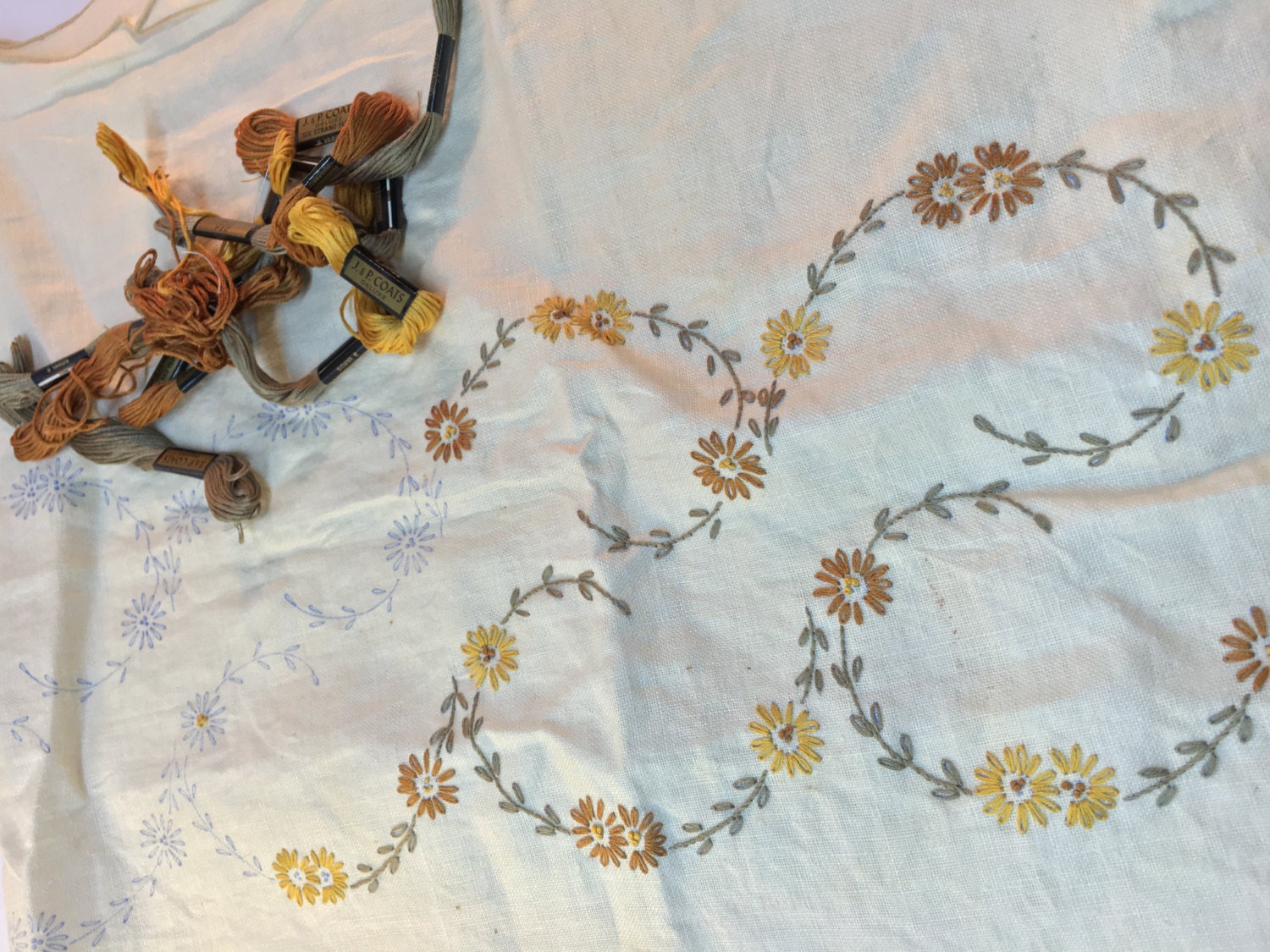 Linen tablecloth vintage sewing kit