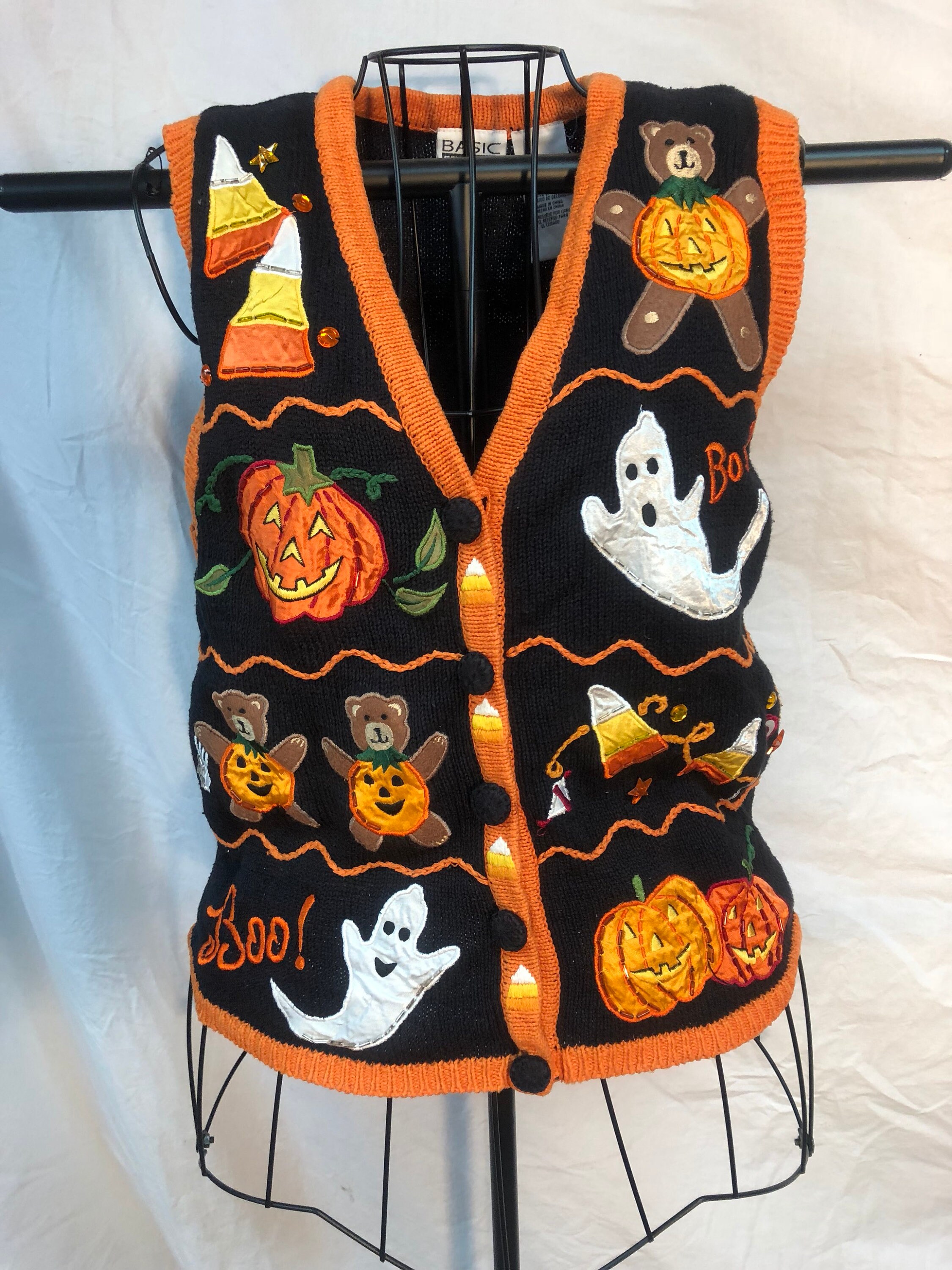 Reserved Halloween Vest with Pumpkins, Ghosts and Candy Corn