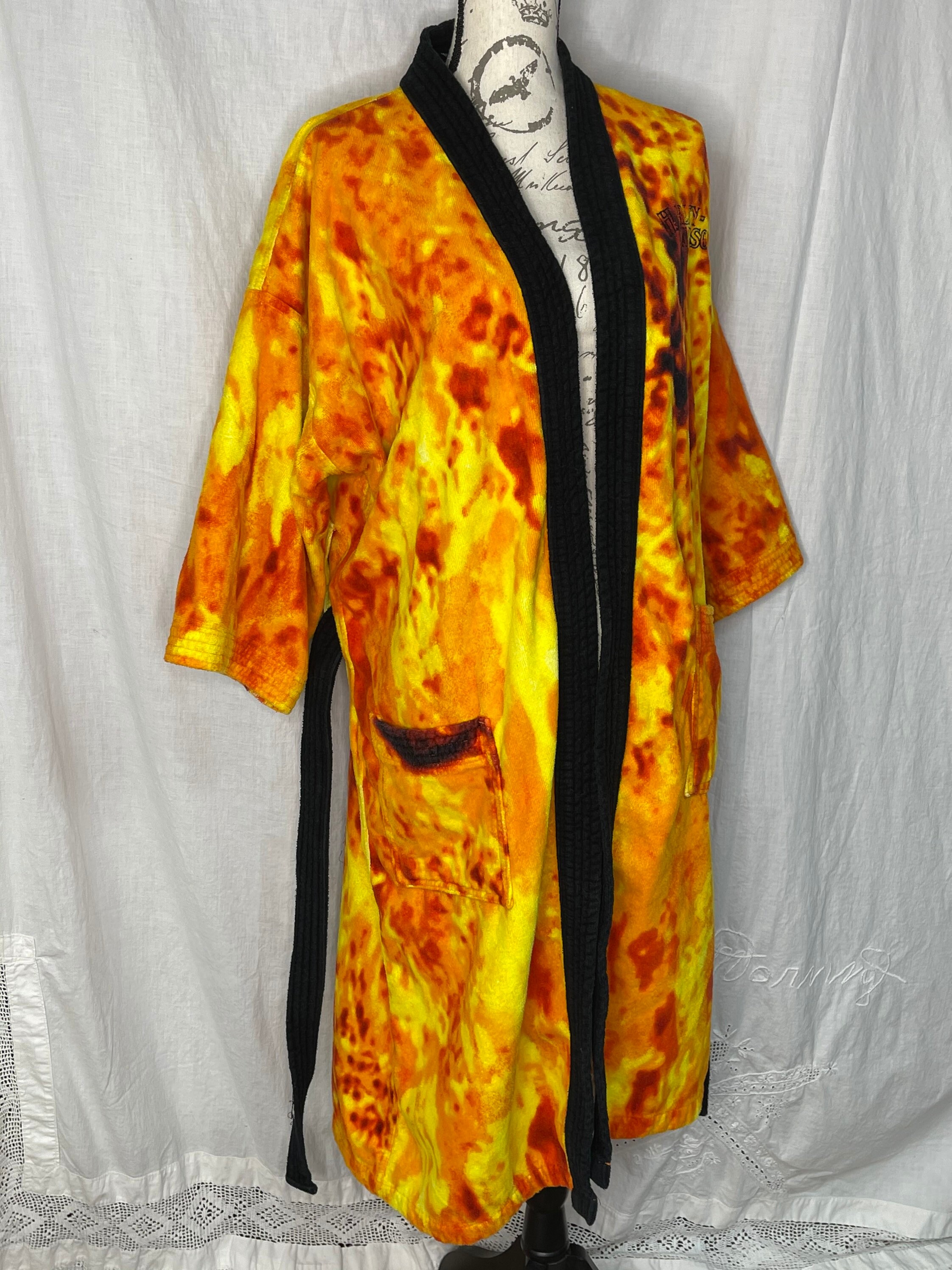 Harley Davidson Robe, Orange Tiedye Motorcycle Robe, Unisex Biker Robe