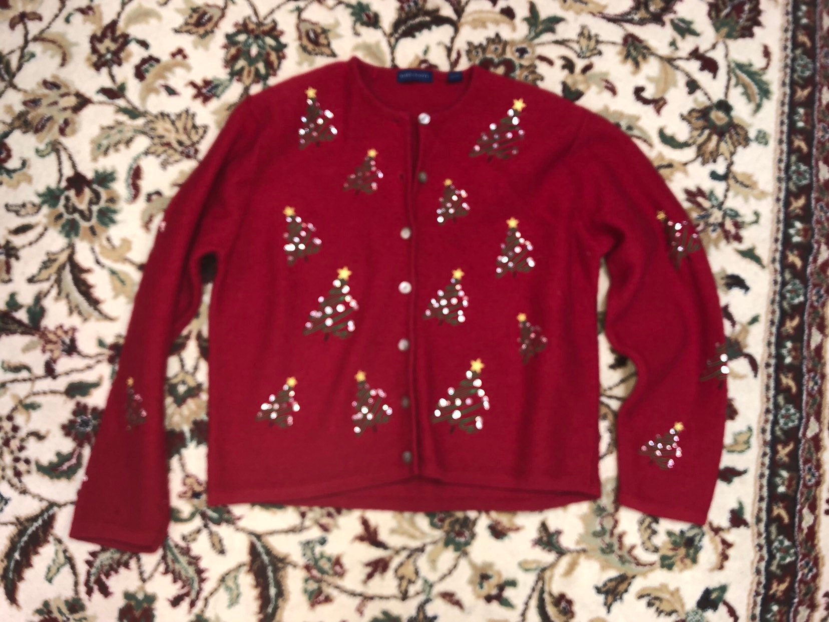 Red Christmas Tree Cardigan Sweater
