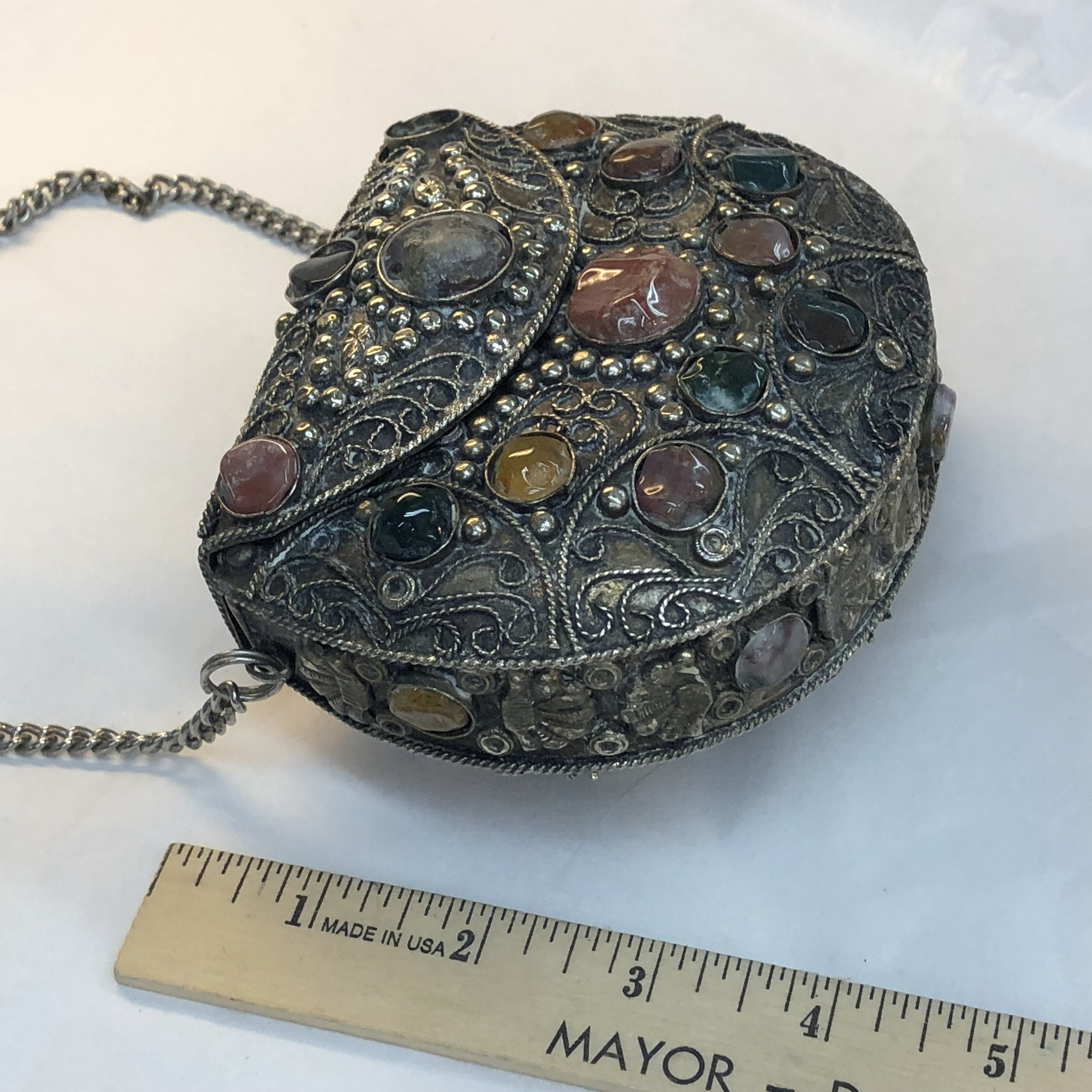 Metal Handbag Purse Hand Crafted With Stones (2 missing)