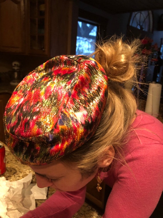 Gold Lame Pillbox Hat, Vintage Women's Hat, Psyche