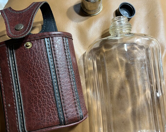 Glass Flask In Case, Vintage Barware, Travel Accessory