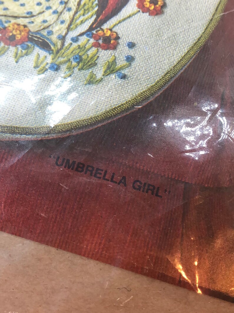 Hummel Crewel Needlework kit vintage needlepoint handbag girl with umbrella