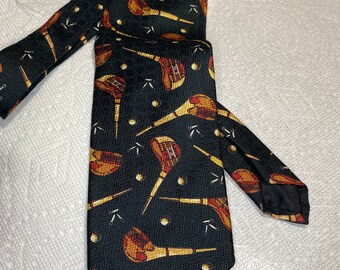 Golfer Necktie, Vintage Golf Club Tie, Handmade Silk Men’s Neckwear