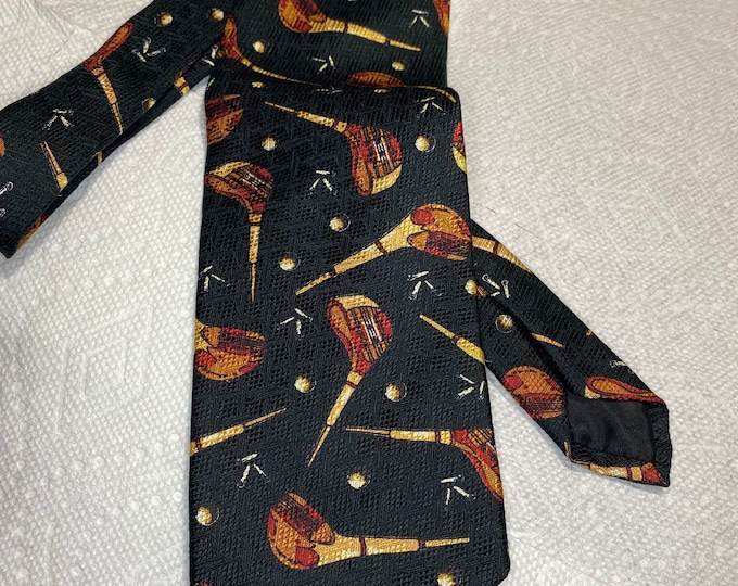 Golfer Necktie, Vintage Golf Club Tie, Handmade Silk Men’s Neckwear