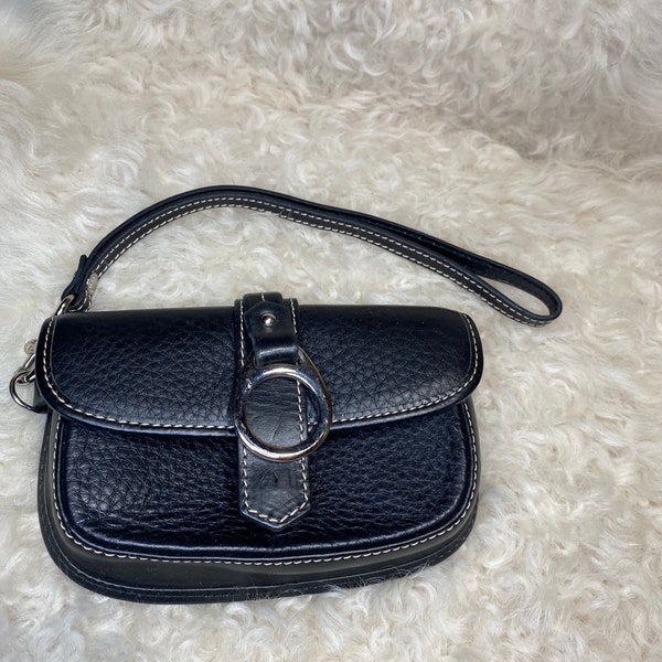 Black leather pouch, coin purse satchel, women's wristlet bag