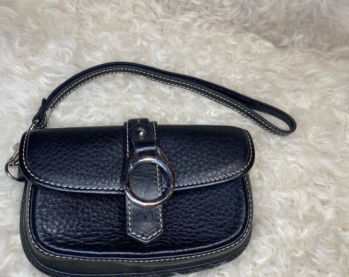 Black leather pouch, coin purse satchel, women's wristlet bag