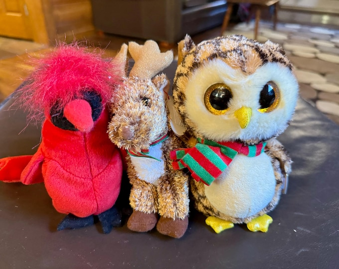 Christmas Decoration Plush Figurines Lot, Holiday Beanie Babies, Reindeer