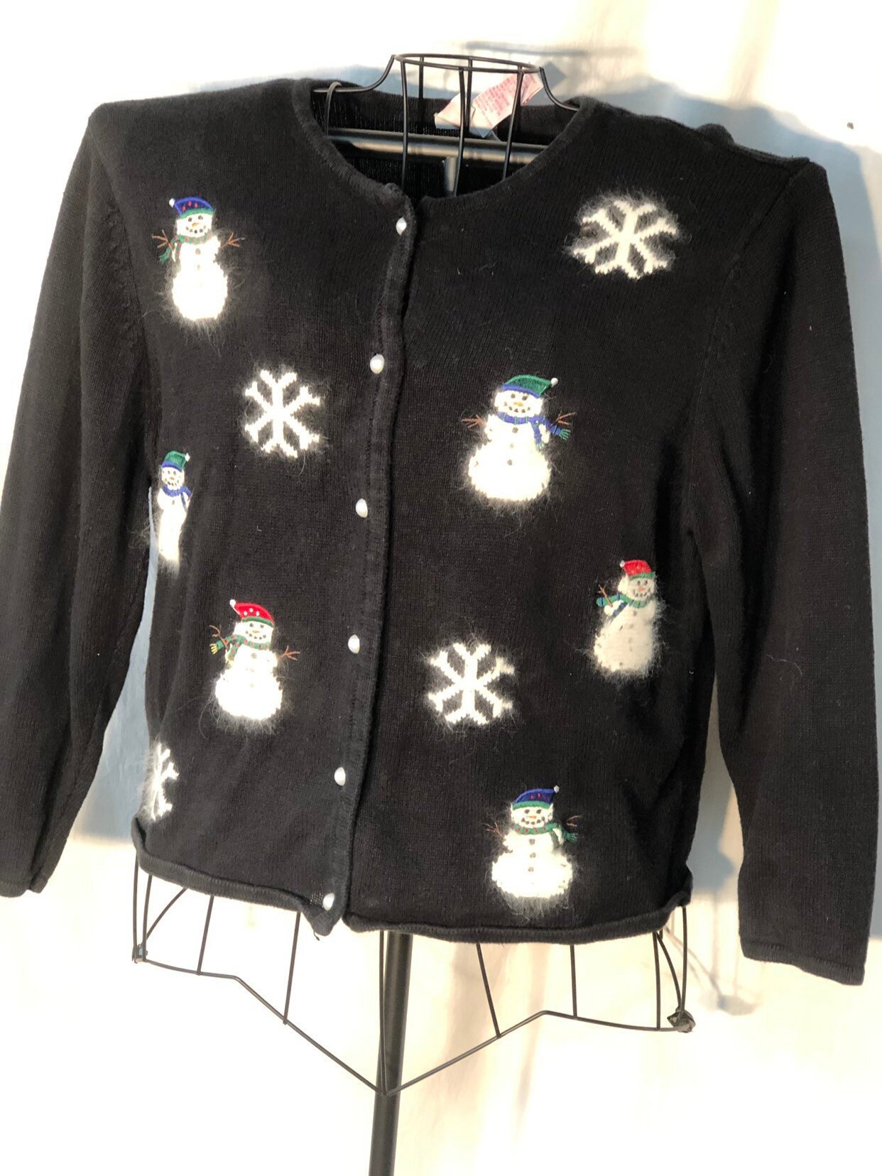 Christmas Sweater - Black Holiday Cardigan - Snowmen Sweater