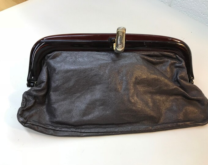 Brown Clutch Handbag, vintage Italian fashion Purse, cocktail bag