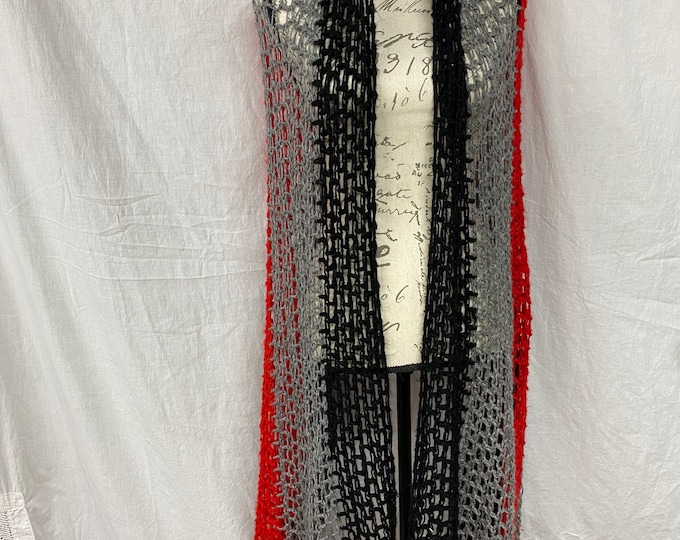 Handmade Afghan, Winter Cape Wrap, black and red