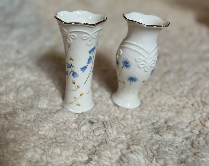 Pair of Bud Vases, Blue Flowers Porcelain Set of 2, Gift