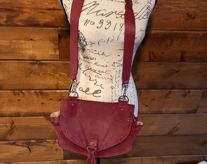Suede Boho Handbag, Maroon Fringe Tassel Bohemian Purse