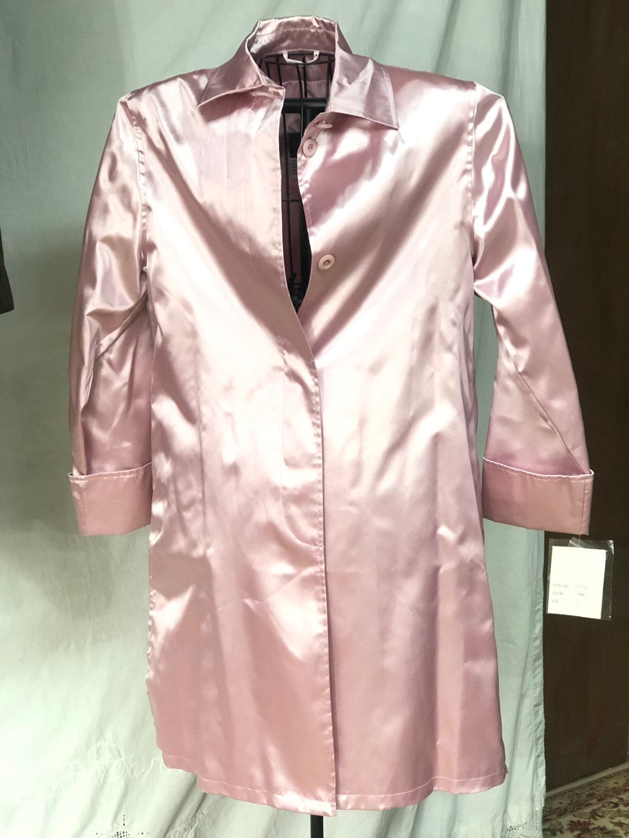 Pink Women's Spring Coat, Shiny Dusty Rose Trench Coat, Ladies