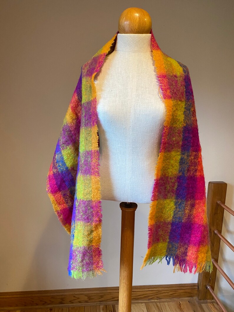 Plaid Mohair Scarf unisex colorful wool wrap Etsy