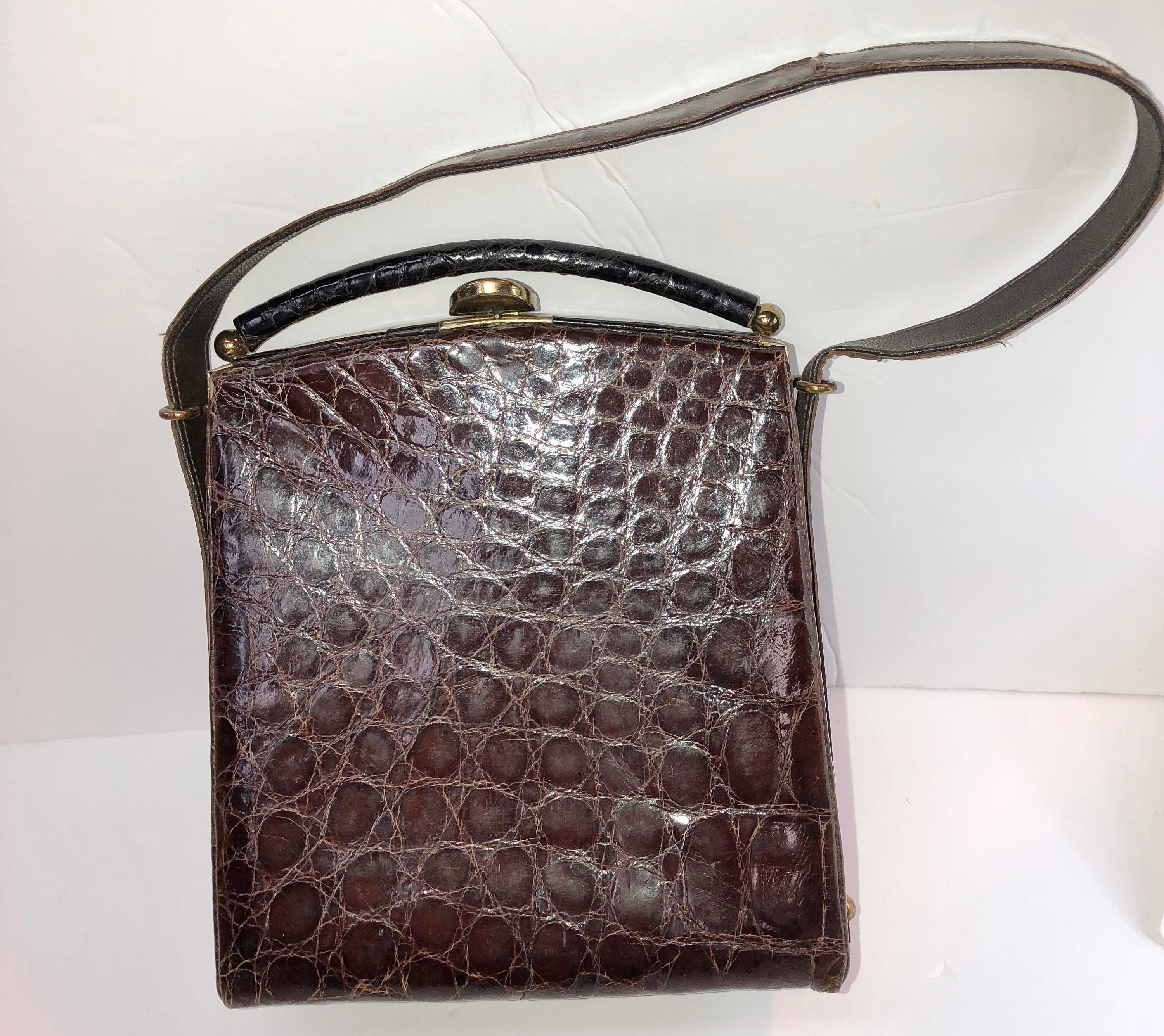 Alligator Print Retro Purse - Vintage handbag - Embossed Gator Print Bag