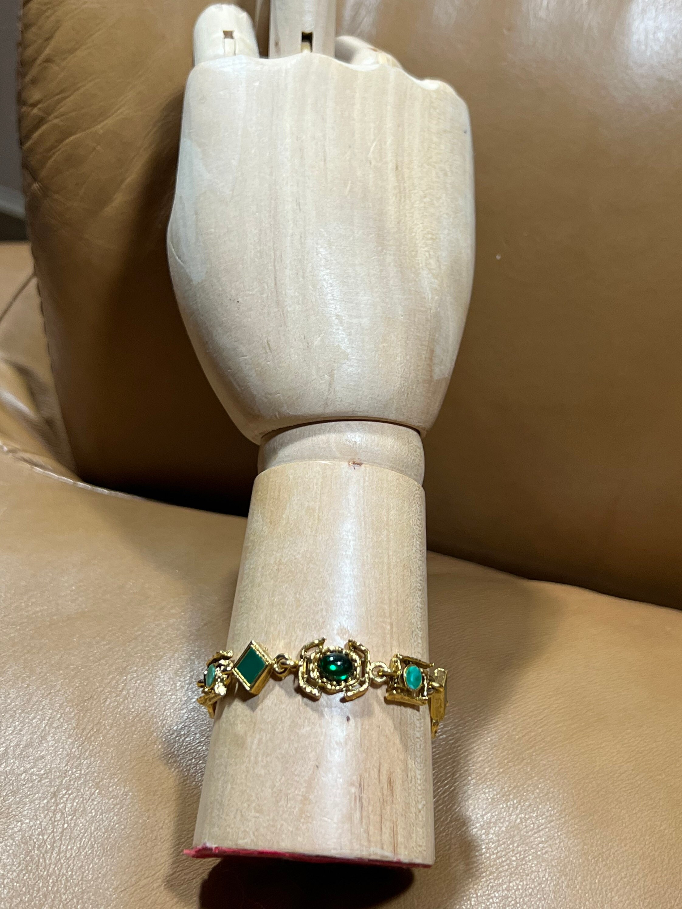 Green Costume Jewelry Bracelet, Vintage Mid Century Jewelry